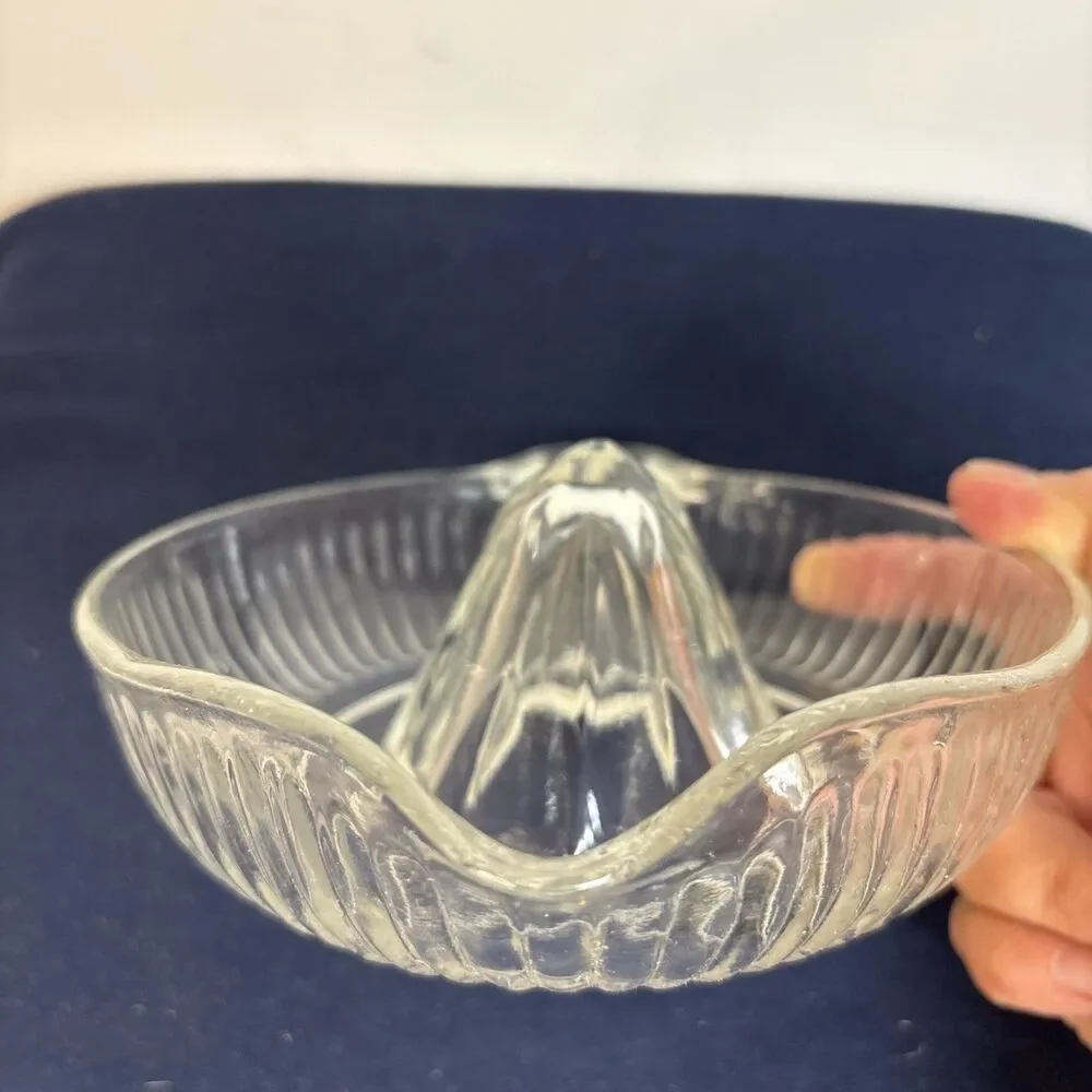 Vintage Clear Pressed Glass Citrus Juicer Reamer with Handle and Spout